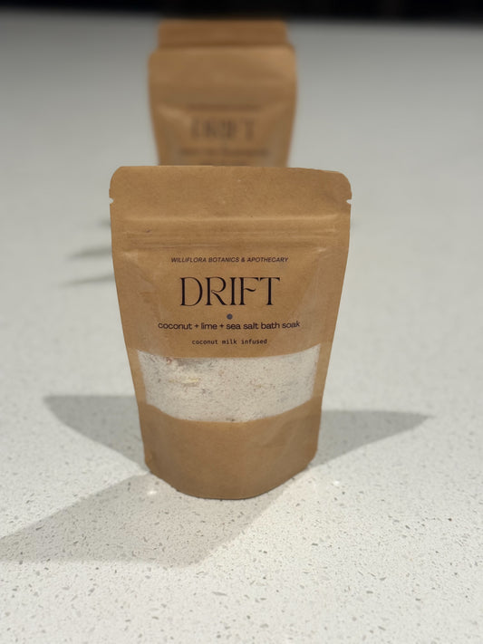 DRIFT 𝑐𝑜𝑐𝑜𝑛𝑢𝑡 + 𝑙𝑖𝑚𝑒 + 𝑠𝑒𝑎 𝑠𝑎𝑙𝑡 𝑏𝑎𝑡ℎ 𝑠𝑜𝑎𝑘
